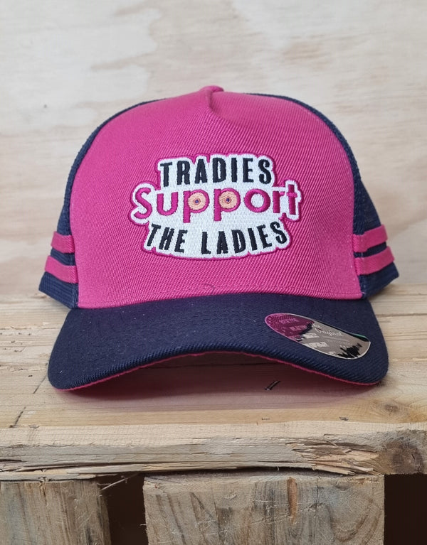 TRADIES SUPPORT THE LADIES 2 STRIPE CAP - PINK/NAVY